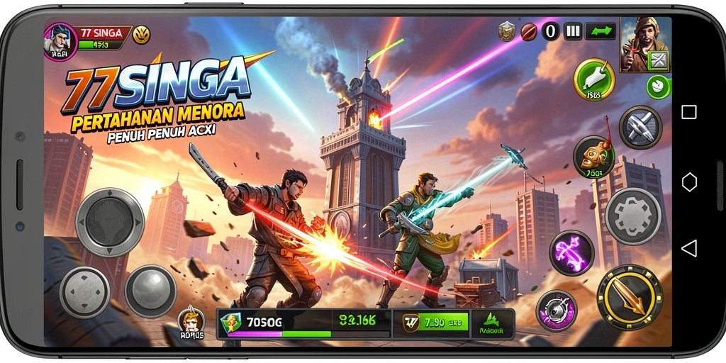Tampilan gameplay menakjubkan dalam 77SINGA Tower Defense.