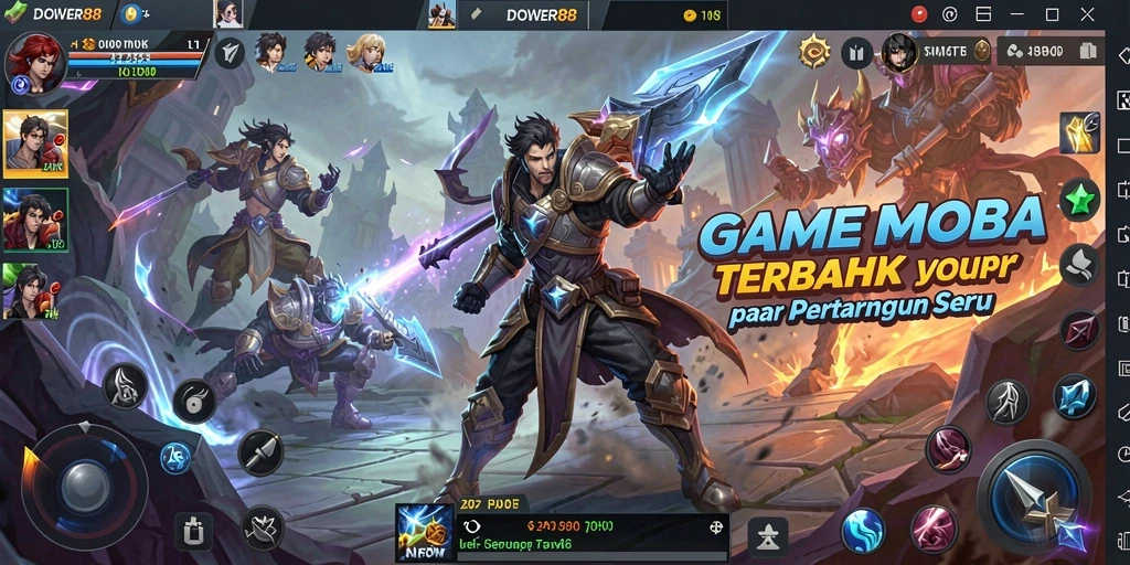 Tangkapan layar utama DOWER88 menampilkan aksi gameplay MOBA yang seru.
