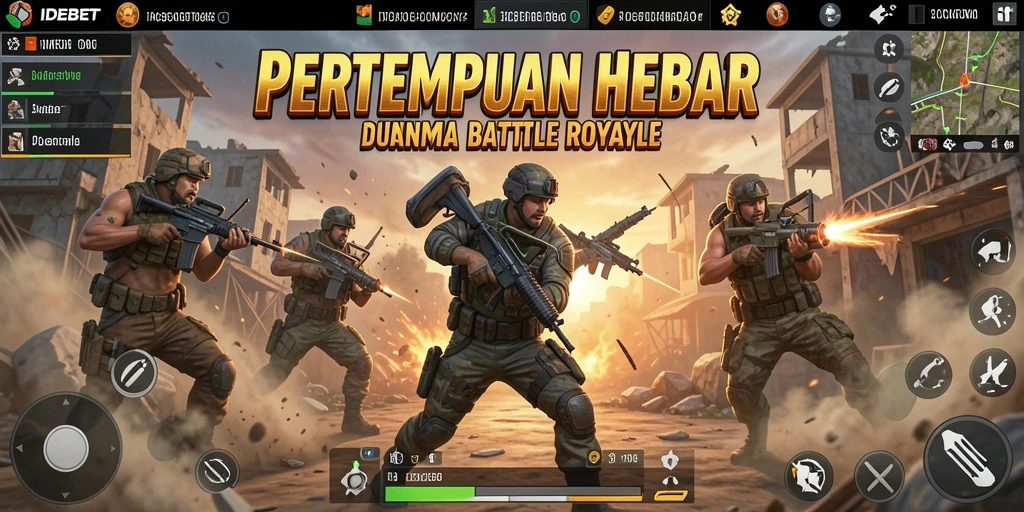 Tampilan gameplay IDEBET dengan aksi pertempuran yang mendebarkan di arena Battle Royale.