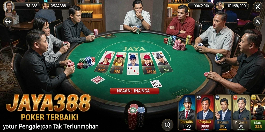 Tampilan permainan poker yang mendebarkan dan interaktif di JAYA388.
