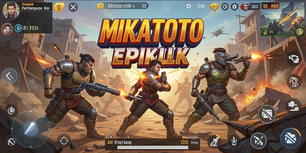 Tangkapan layar utama MIKATOTO yang menunjukkan pertempuran intens di arena Battle Royale.