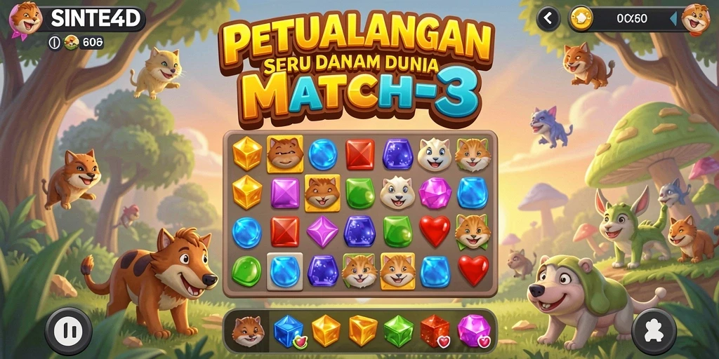 Tampilan gameplay SINTE4D dengan elemen Match-3 yang dinamis.