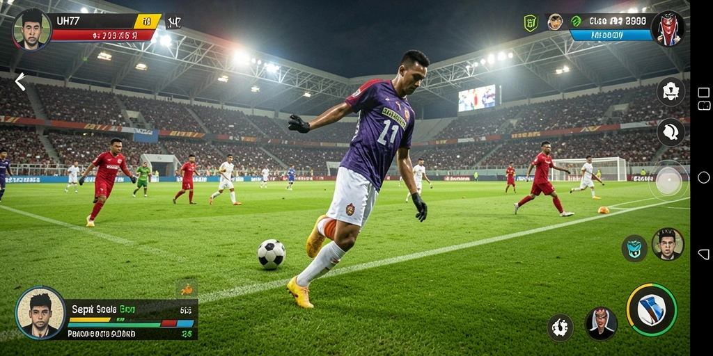 Tampilan gameplay UH77 yang mendebarkan di lapangan sepak bola.