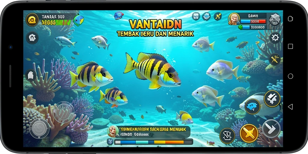 Tampilan gameplay menarik dari VANTAIDN dengan aksi tembak ikan yang seru.